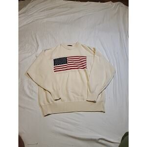 Vintage 90s Andrew Rohan American Flag Knit Sweater USA Made Size Large Ivory